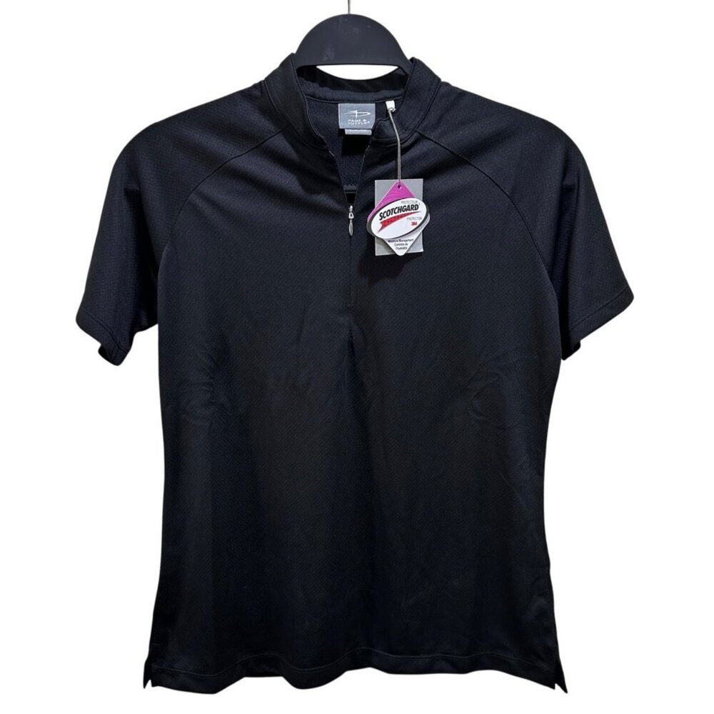 Page & Tuttle Womens Size S Black Dot Texture Jersey Short Sleeve Polo Shirt NWT